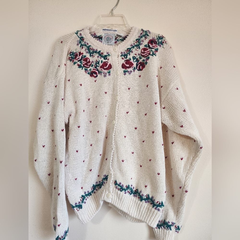 Floral Embroidered Cream Sweater